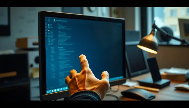 Usuario frustrado ante errores técnicos en pantalla de ordenador, problemas navegación en tienda online de muebles Pantalla ordenador errores técnicos web manos frustradas
