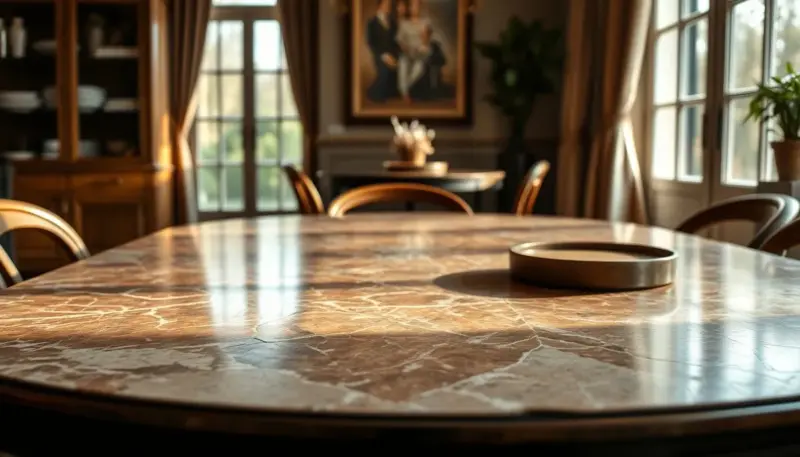 Mesa Bontempi Casa Bloom destacando superficie cerámica customizable y base de metal refinado en espacio sofisticado Mesa Bontempi Casa Bloom con tapa cerámica personalizable y base elegante