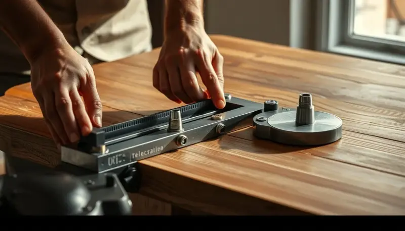 Vista detallada del mecanismo de extensión de mesa italiana mostrando guías telescópicas y movimiento sincronizado de precisión Mecanismo extensión mesa italiana en funcionamiento con guías telescópicas