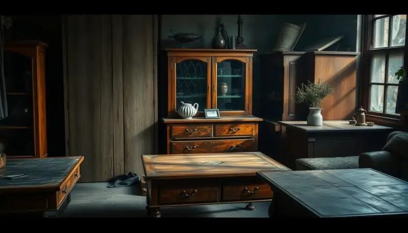 Mobiliario sin información visible de marcas ni precios, mostrando falta de transparencia en datos del producto Muebles sin etiquetas marcas precios información transparente